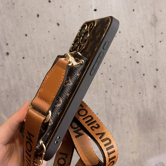 Luxury Leather iPhone Case with Built-in Wallet and Removable Strap