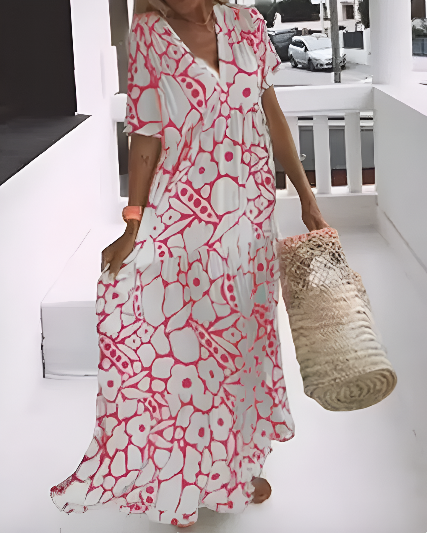 Agatha Printed Long Dress | V-neck (Summer 2025)