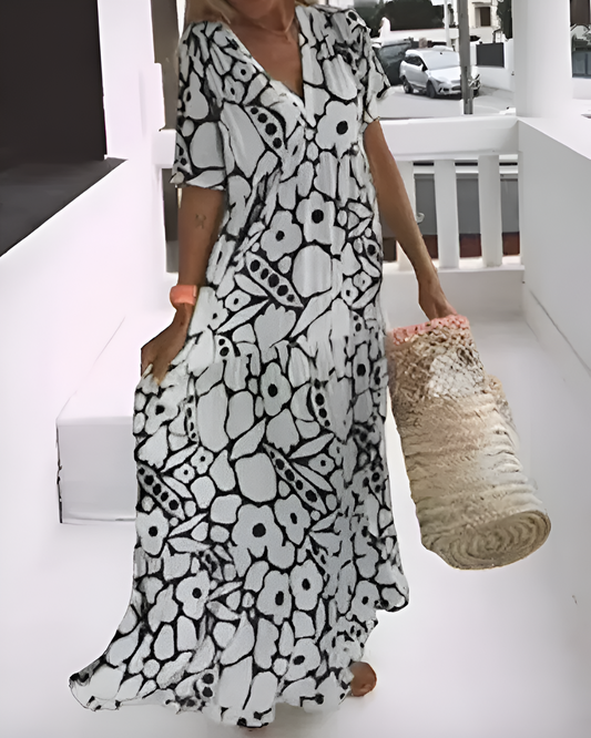 Agatha Printed Long Dress | V-neck (Summer 2025)