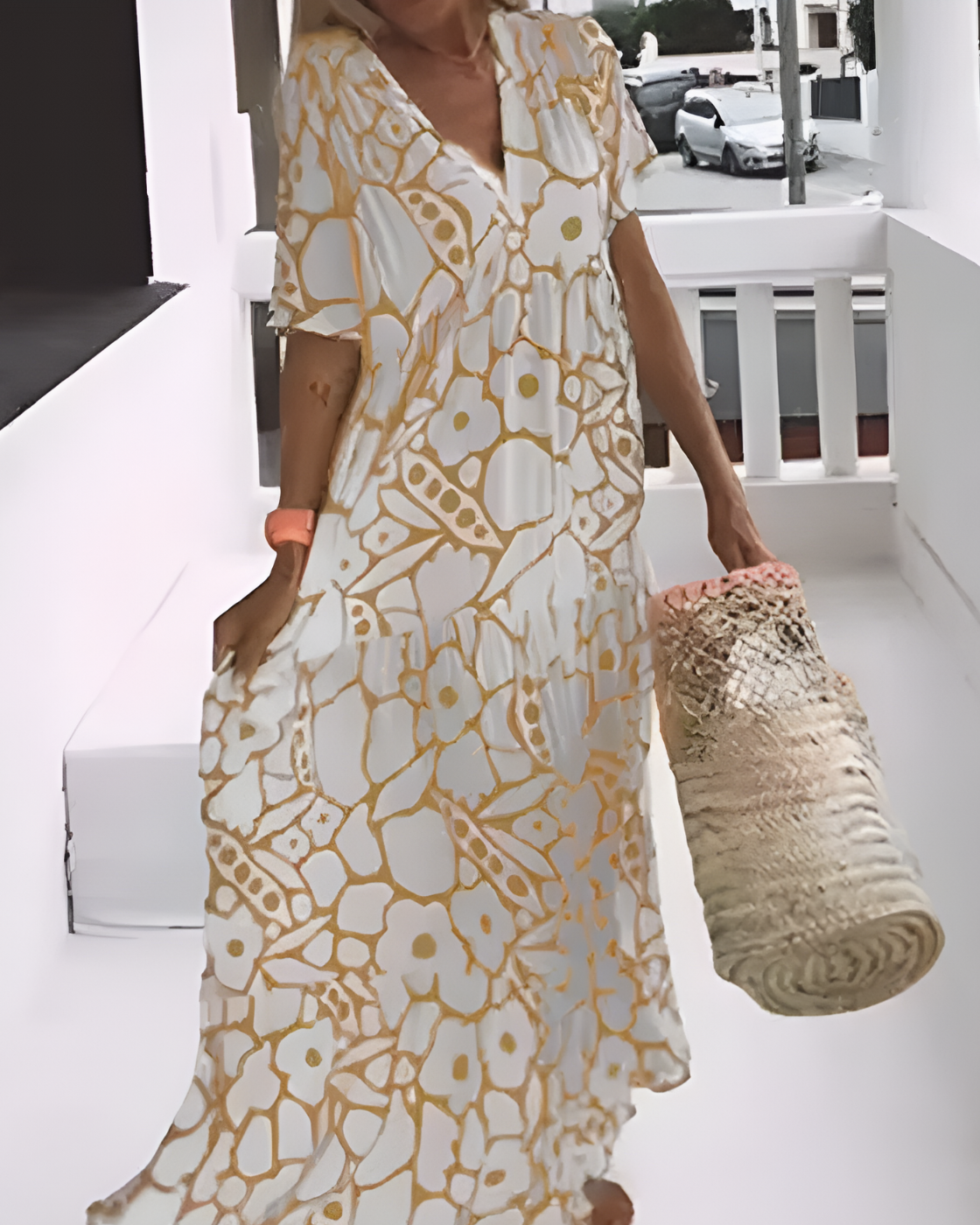 Agatha Printed Long Dress | V-neck (Summer 2025)