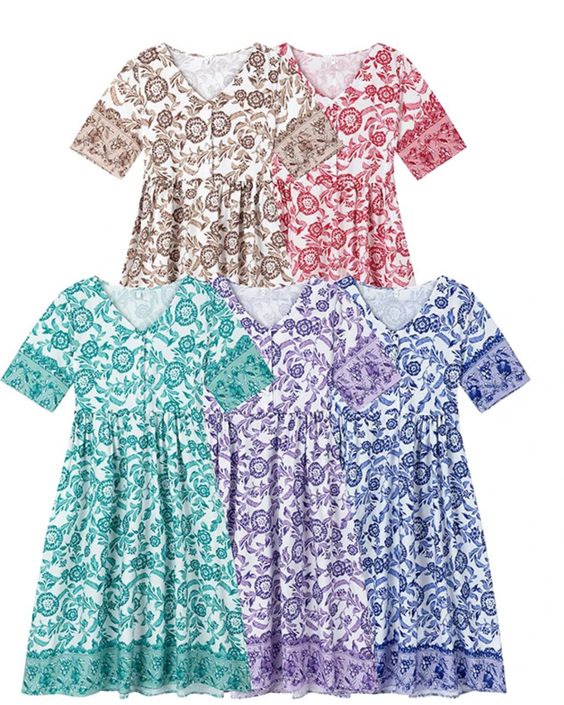 Quartzo Floral Dress | Long Sleeves (Premium V Line)