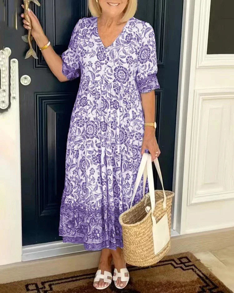 Quartzo Floral Dress | Long Sleeves (Premium V Line)