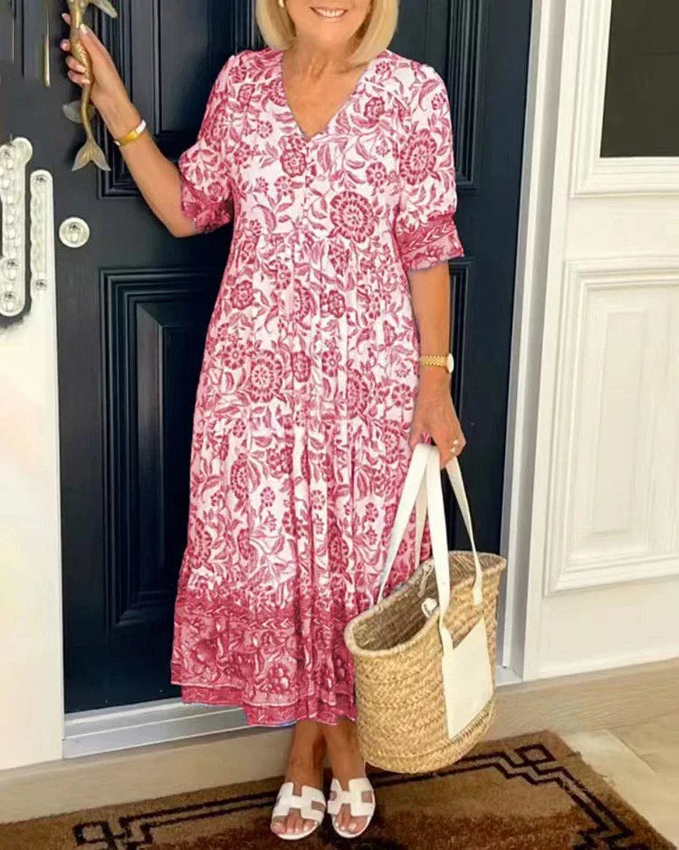 Quartzo Floral Dress | Long Sleeves (Premium V Line)