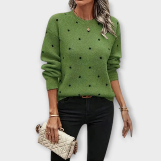 Ava - Cozy Long Sleeve Knitted Sweater with Polka Dot Design