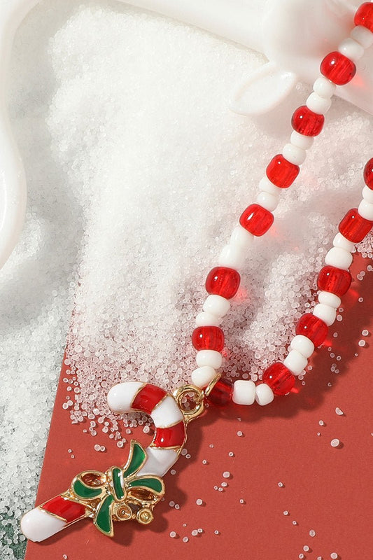 Enamel Candy Cane Beaded Necklace