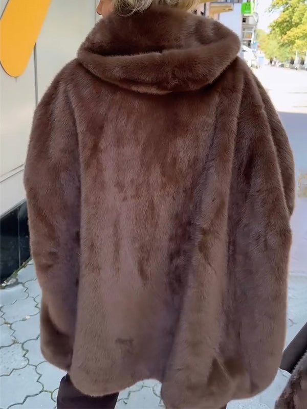 Women's Casual Hooded Coat with Vertical Stripe Print in Plush Fabric