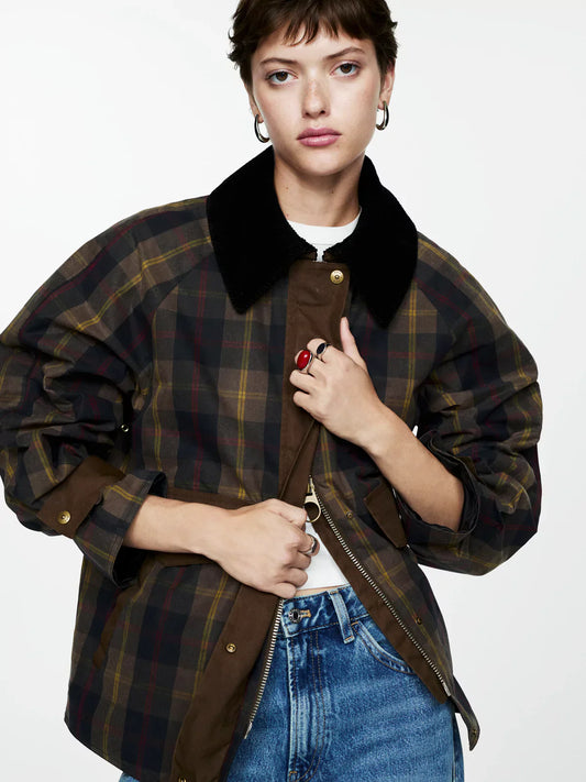Women's Plaid Straight-Cut Jacket