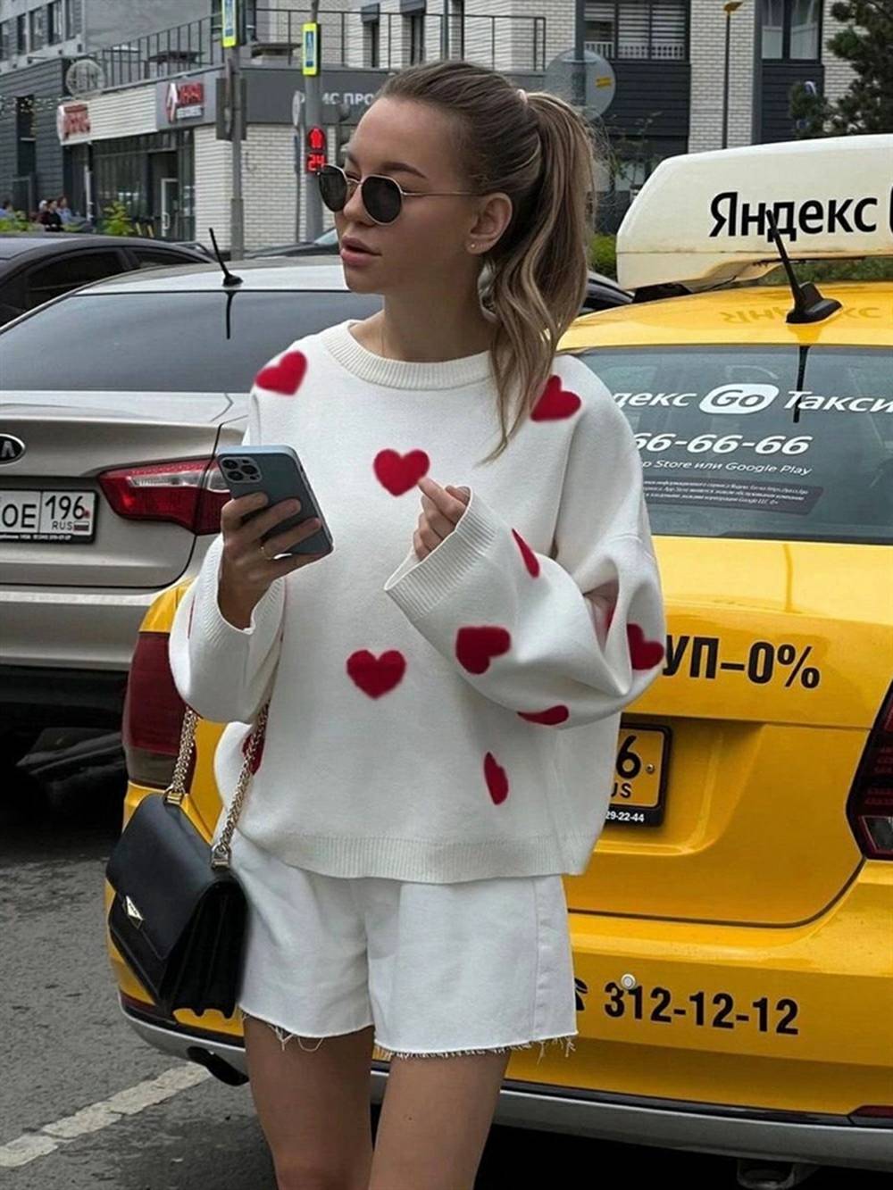 Cozy Heart Pattern Knit Sweatshirt
