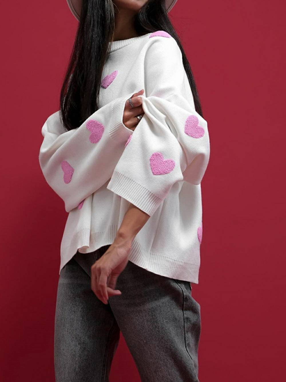 Cozy Heart Pattern Knit Sweatshirt