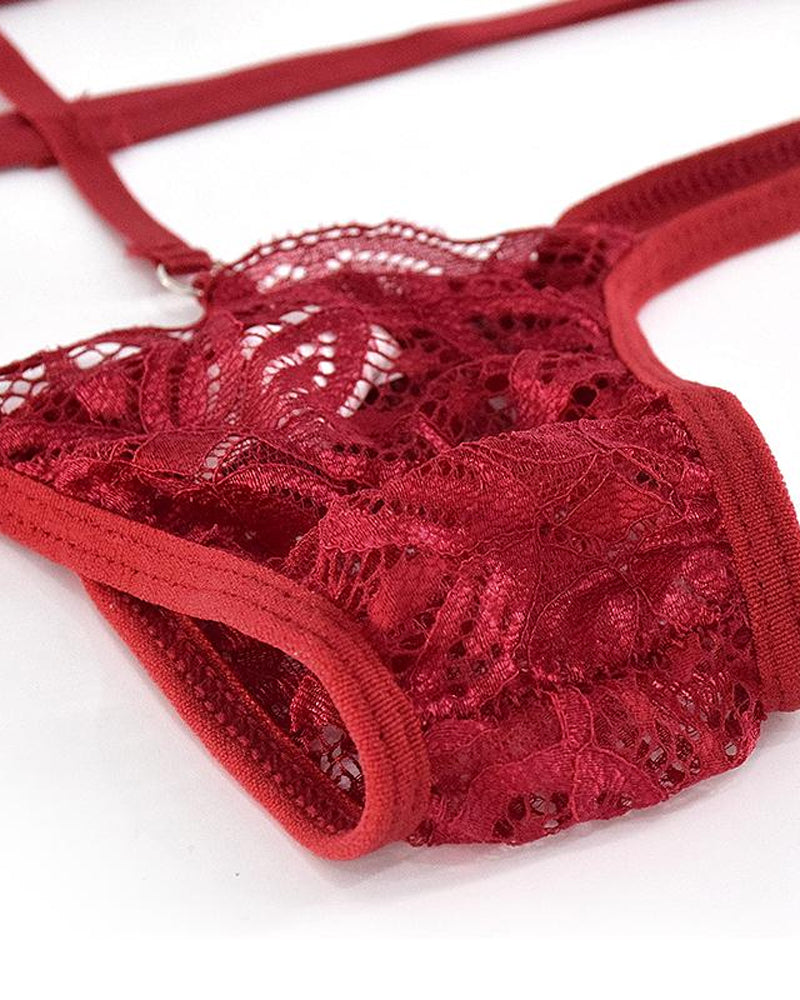 Adjustable Strap Floral Lace Bra and Thong Set for Women