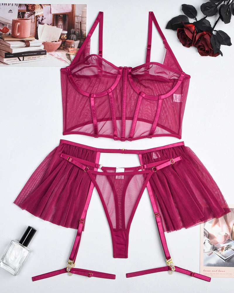 Alluring Three-Piece Sheer Mesh Pajama Set