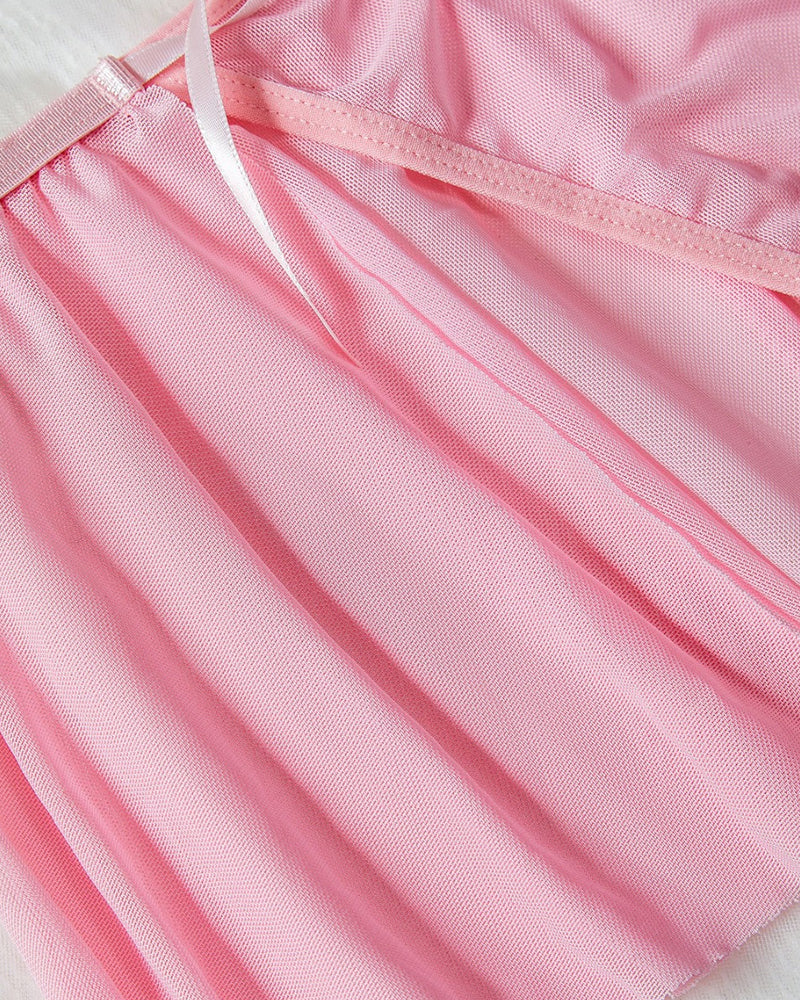 Plus Size Floral Lace Hollow Out Mesh See-Through Pajama Set