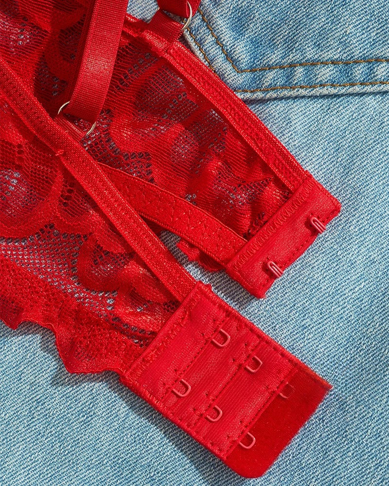 Women's Lace Mesh Hollow Cutout Lingerie Set