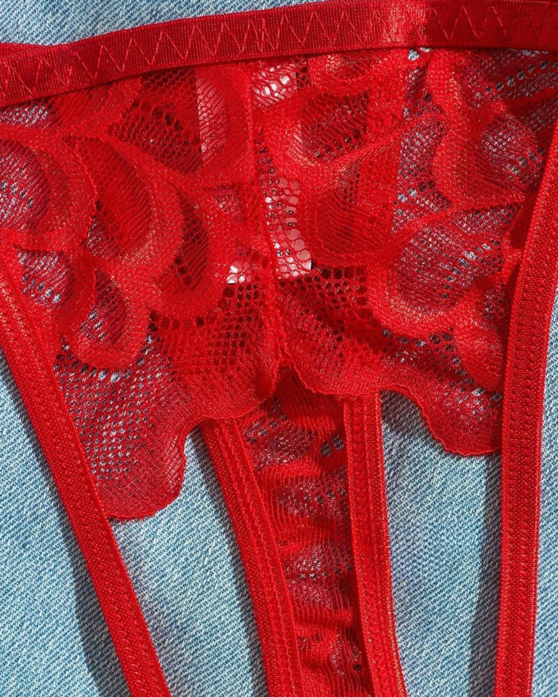 Women's Lace Mesh Hollow Cutout Lingerie Set