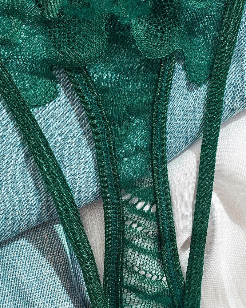 Women's Lace Mesh Hollow Cutout Lingerie Set