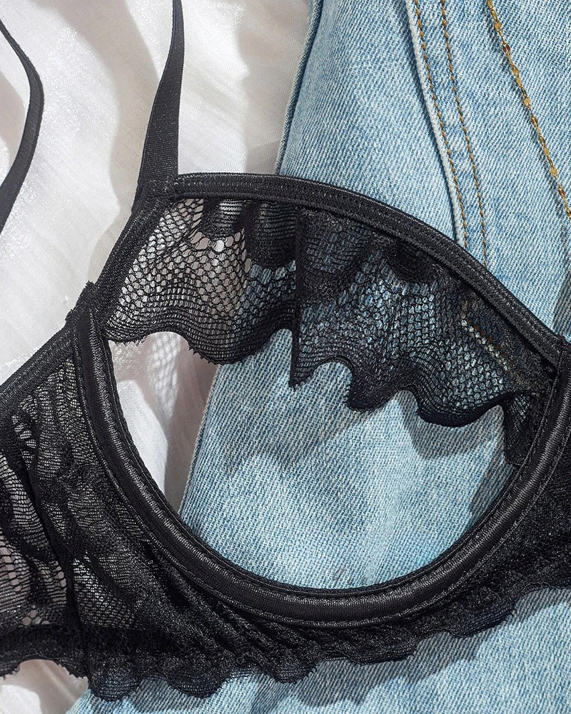 Women's Lace Mesh Hollow Cutout Lingerie Set