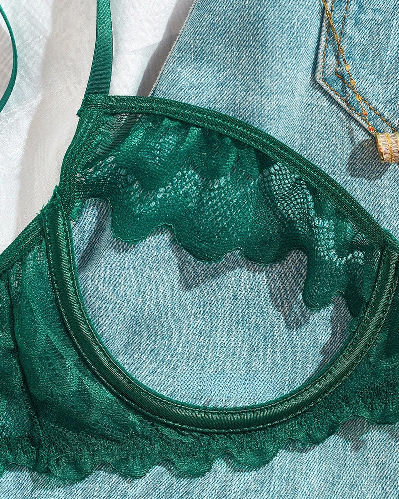 Women's Lace Mesh Hollow Cutout Lingerie Set