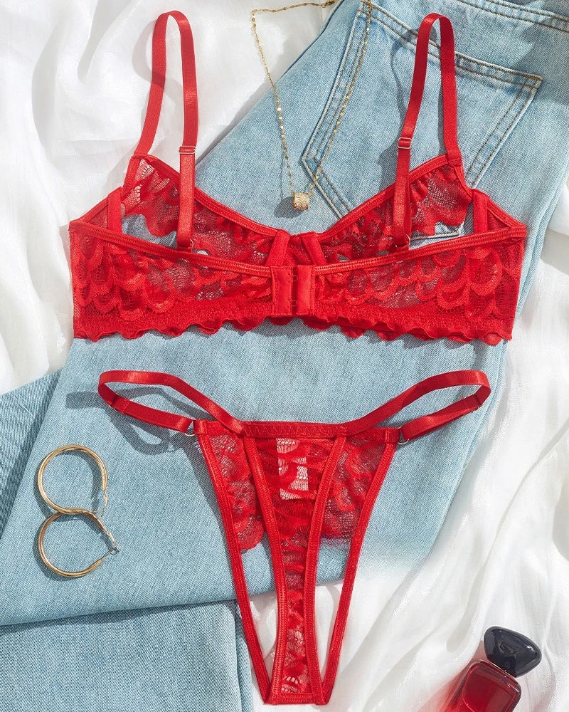 Women's Lace Mesh Hollow Cutout Lingerie Set