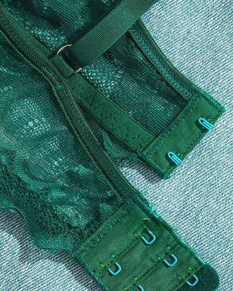 Women's Lace Mesh Hollow Cutout Lingerie Set