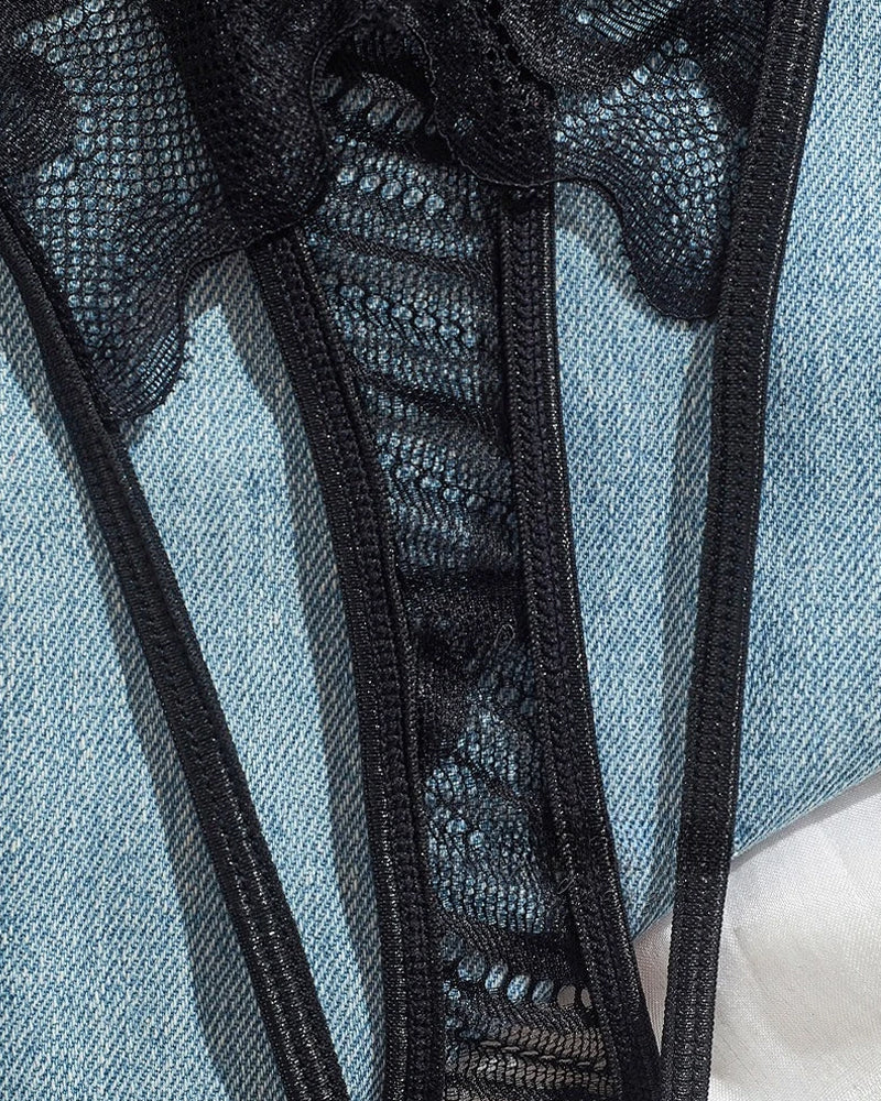 Women's Lace Mesh Hollow Cutout Lingerie Set