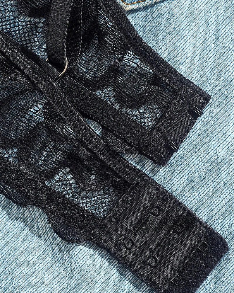 Women's Lace Mesh Hollow Cutout Lingerie Set