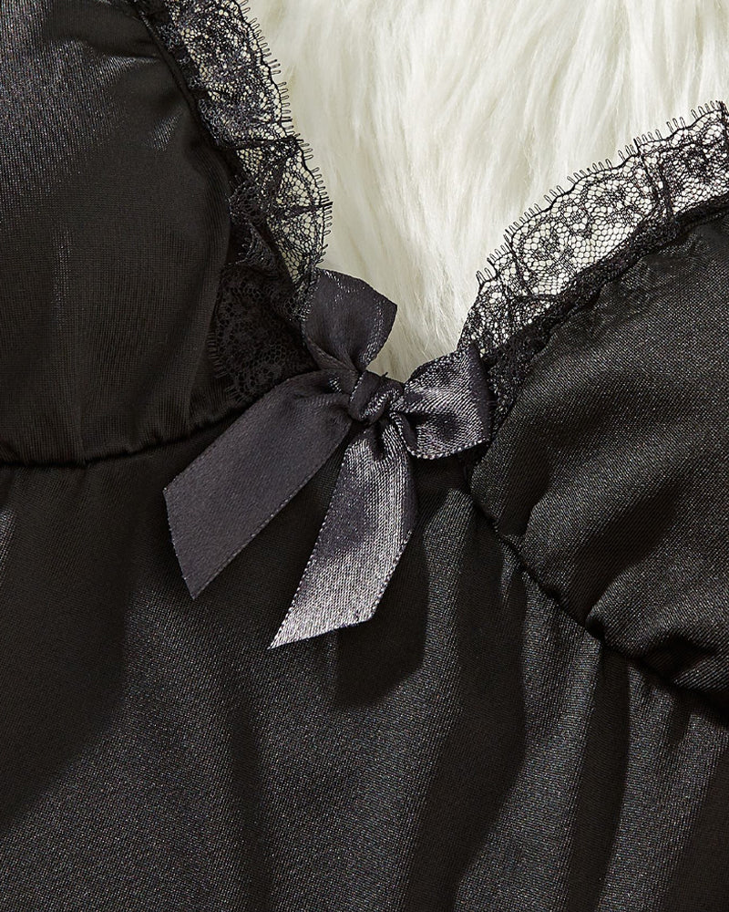 Alluring Lace Mesh Sheer Suspender Nightgown