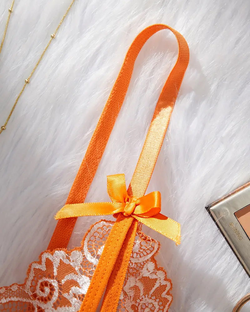 Alluring Floral Lace Bra with Open Cups and Crotchless Thong Set