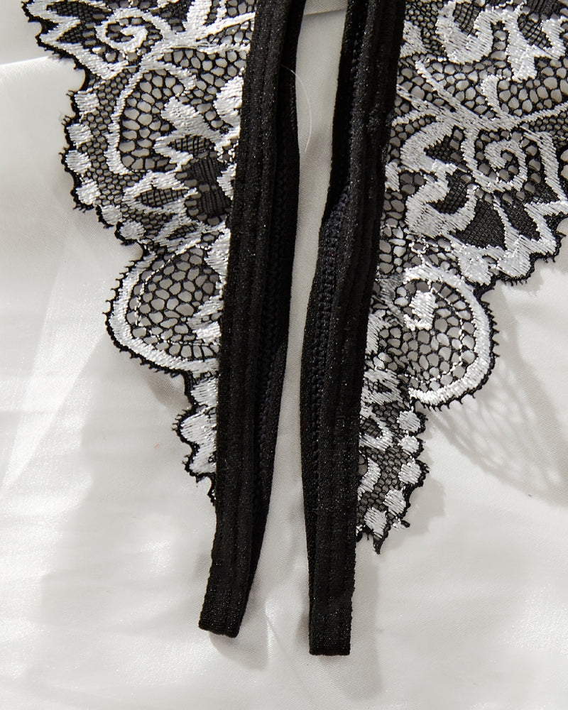 Alluring Floral Lace Bra with Open Cups and Crotchless Thong Set