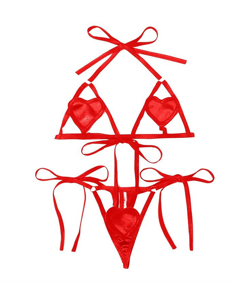 Hollow Heart-Shape Three-Piece Lingerie Set