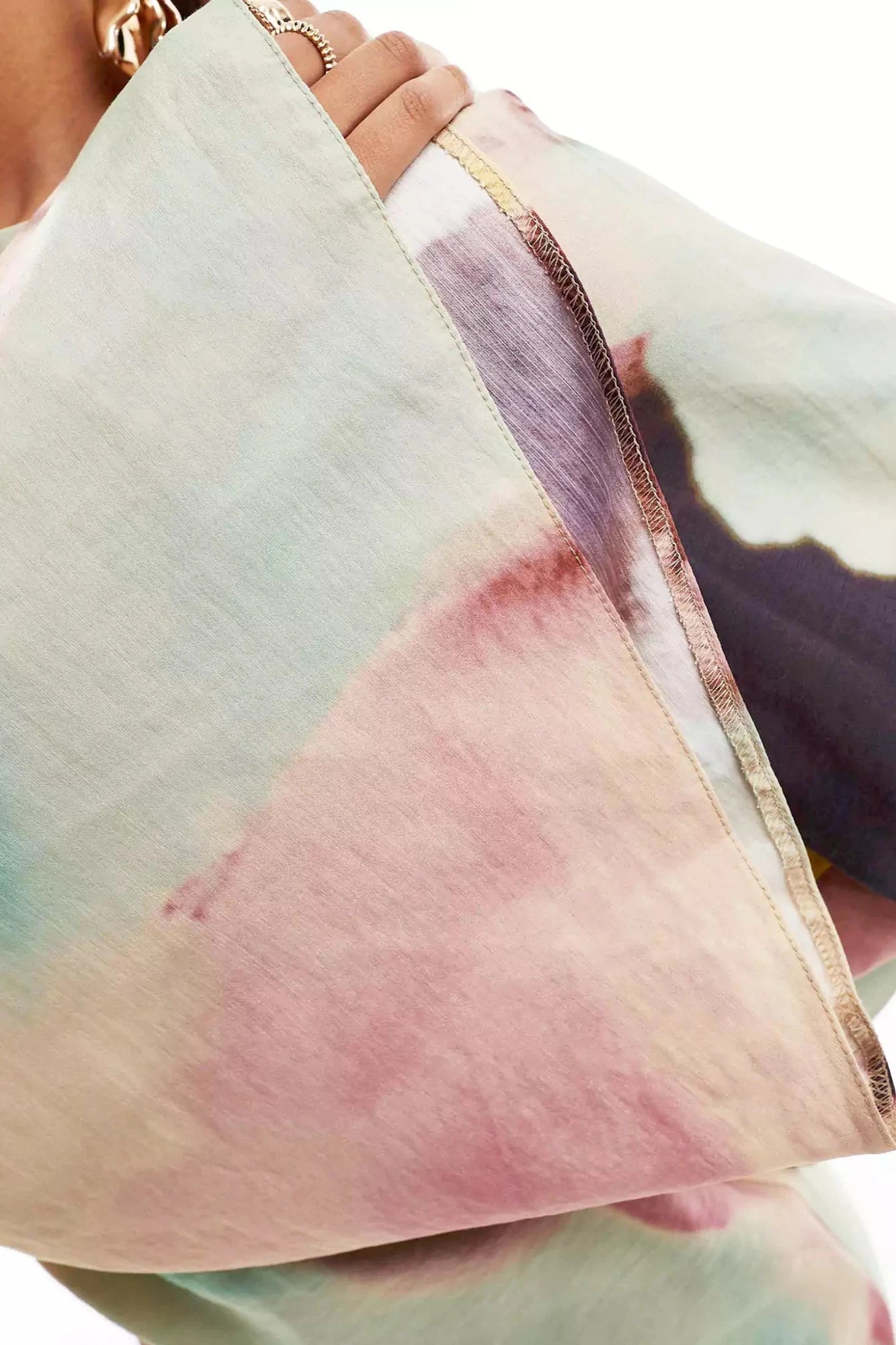 Ultra-Long Dress with Abstract Watercolor Design