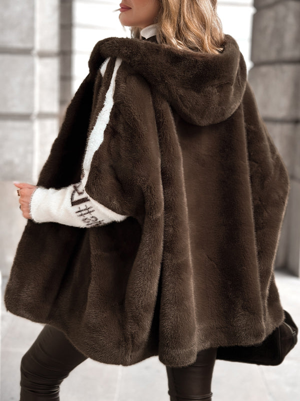 Women's Casual Hooded Coat with Vertical Stripe Print in Plush Fabric