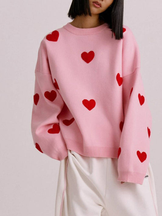 Cozy Heart Pattern Knit Sweatshirt