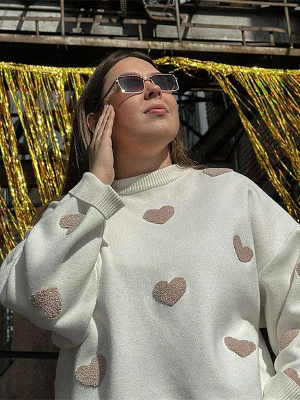 Cozy Heart Pattern Knit Sweatshirt