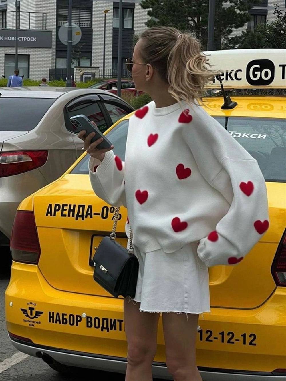 Cozy Heart Pattern Knit Sweatshirt