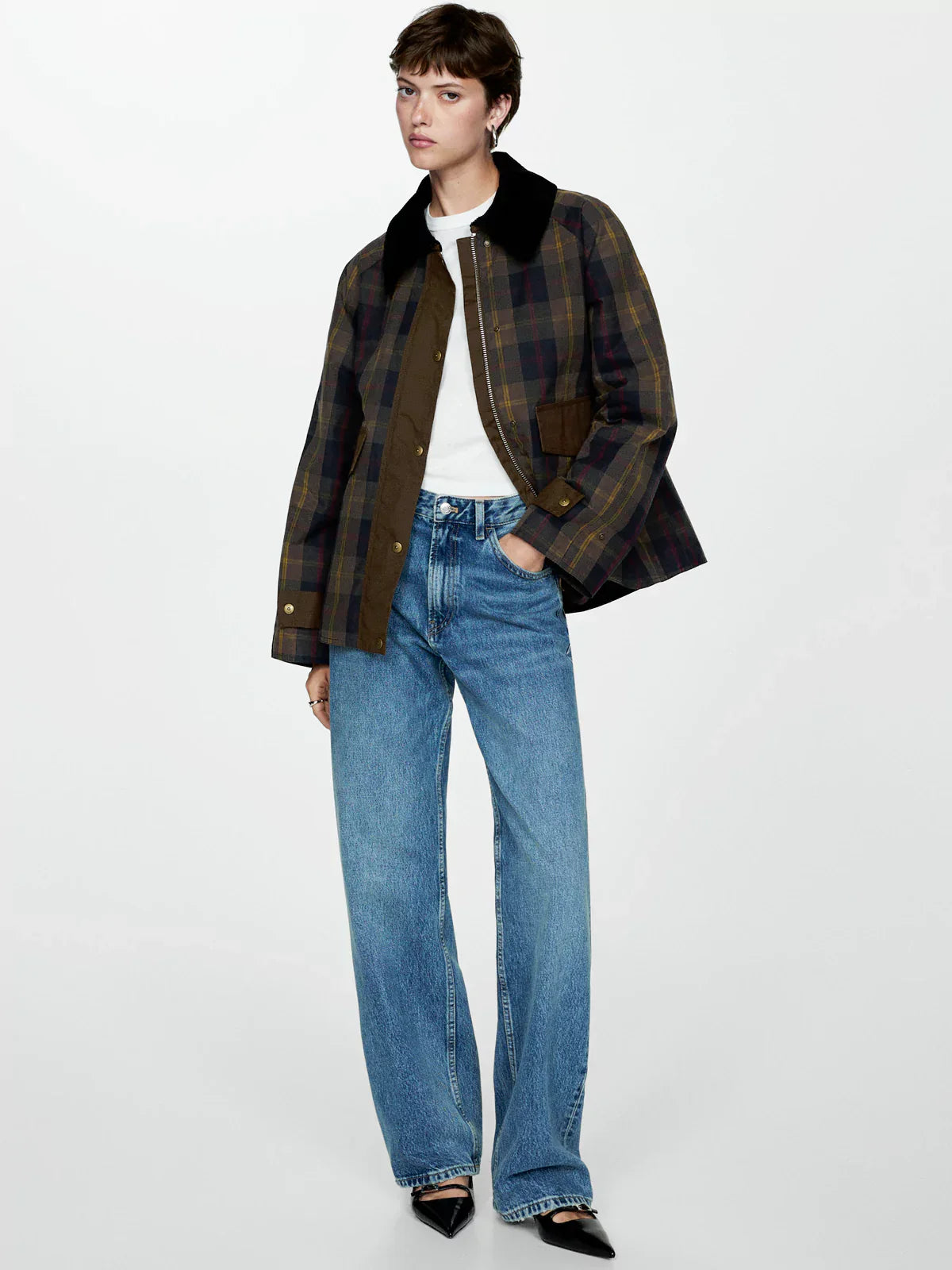 Women's Plaid Straight-Cut Jacket