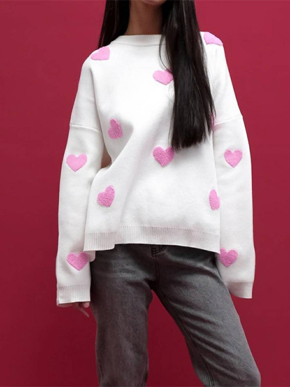 Cozy Heart Pattern Knit Sweatshirt