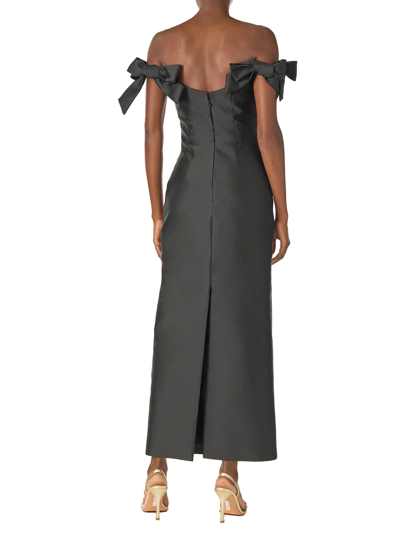 Off-Shoulder Midi Dress with Bow Sleeves – Chic and Feminine Sophistication