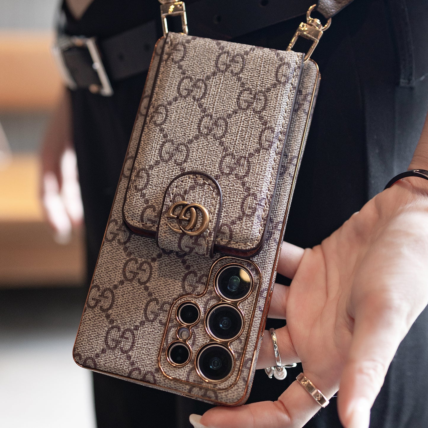 Premium Leather Samsung Phone Case with Wallet and Strap