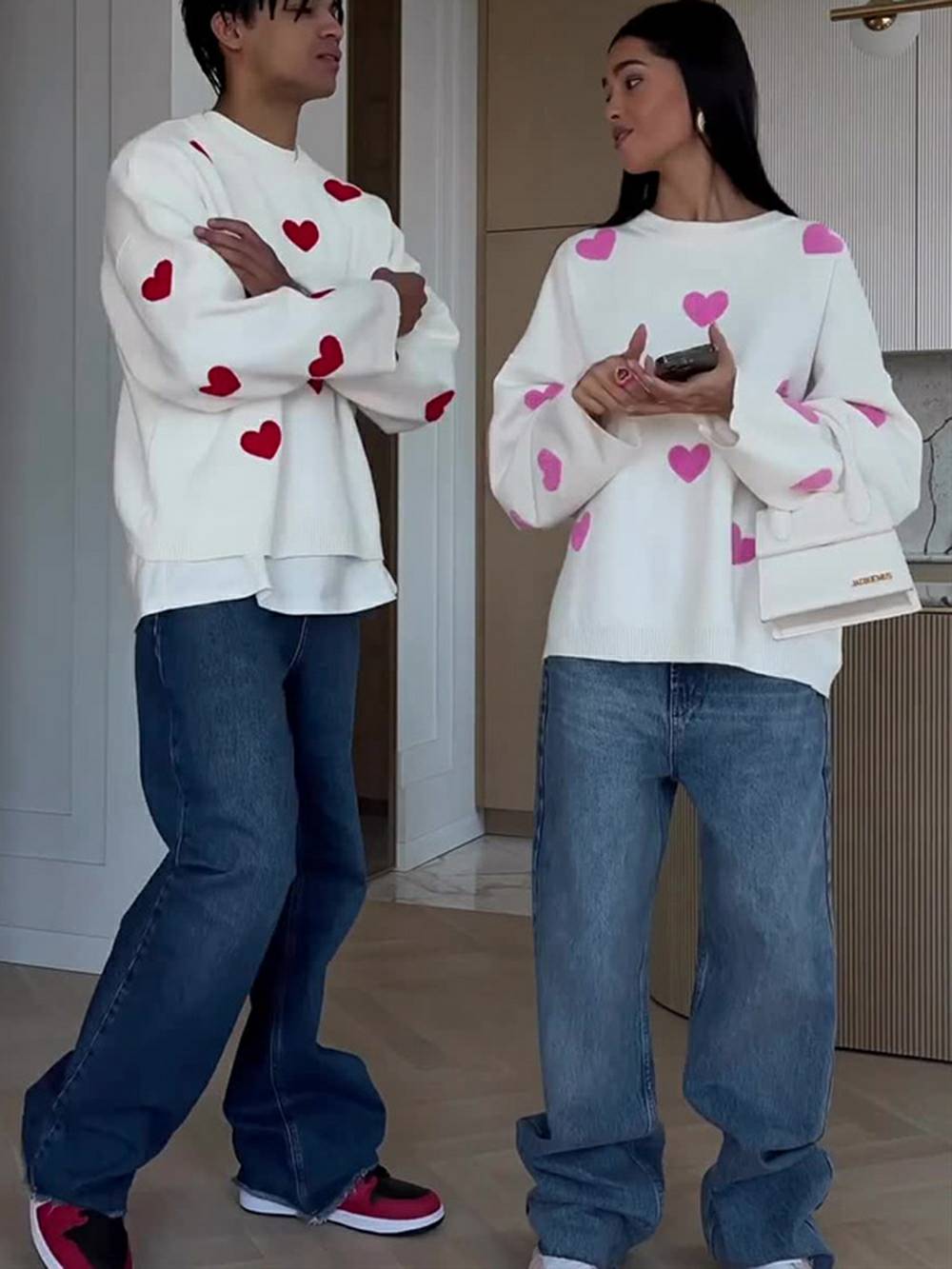 Cozy Heart Pattern Knit Sweatshirt