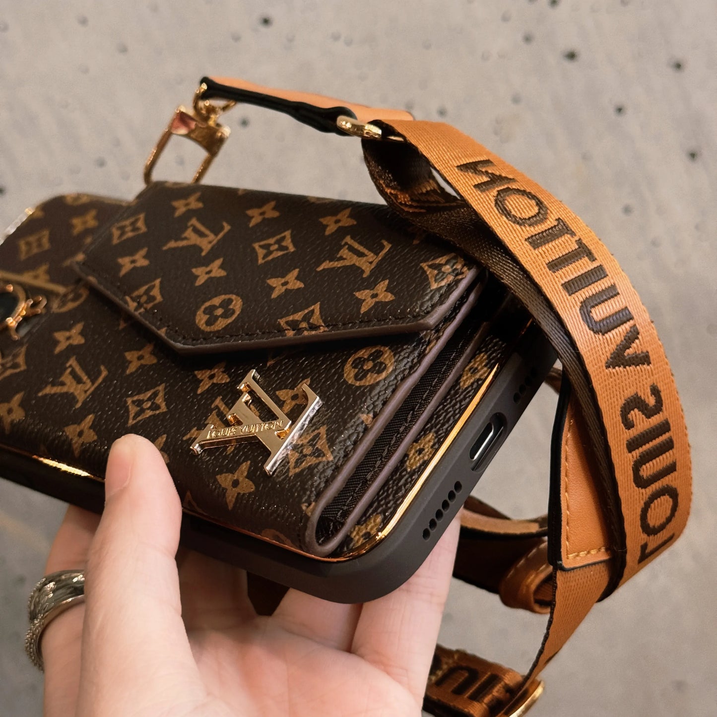 Luxury Leather iPhone Case with Built-in Wallet and Removable Strap