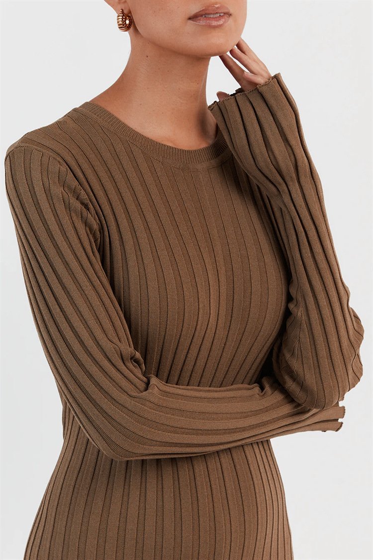 Antonia Ribbed Flare Maxi Knit Dress