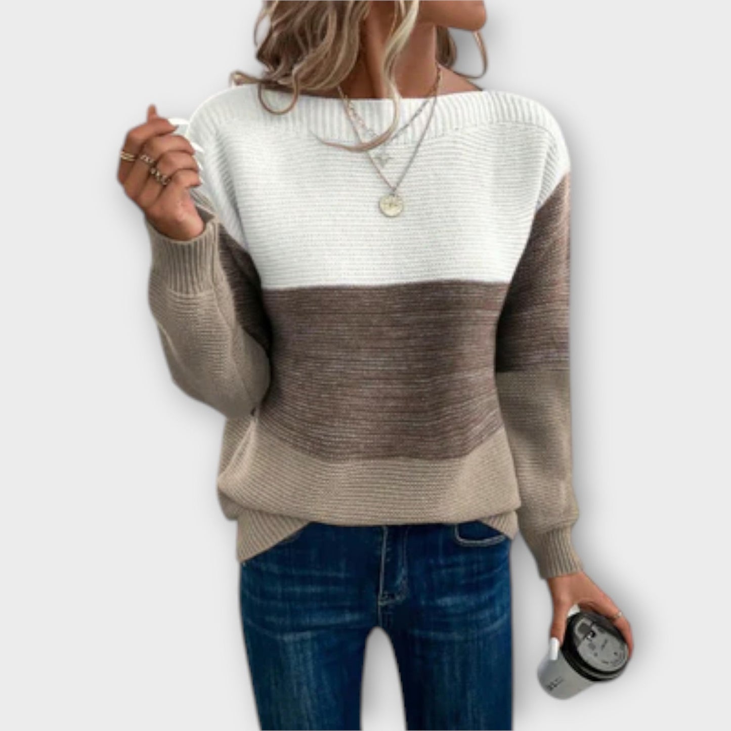 Clara – Stylish Three-Color Patchwork Sweater