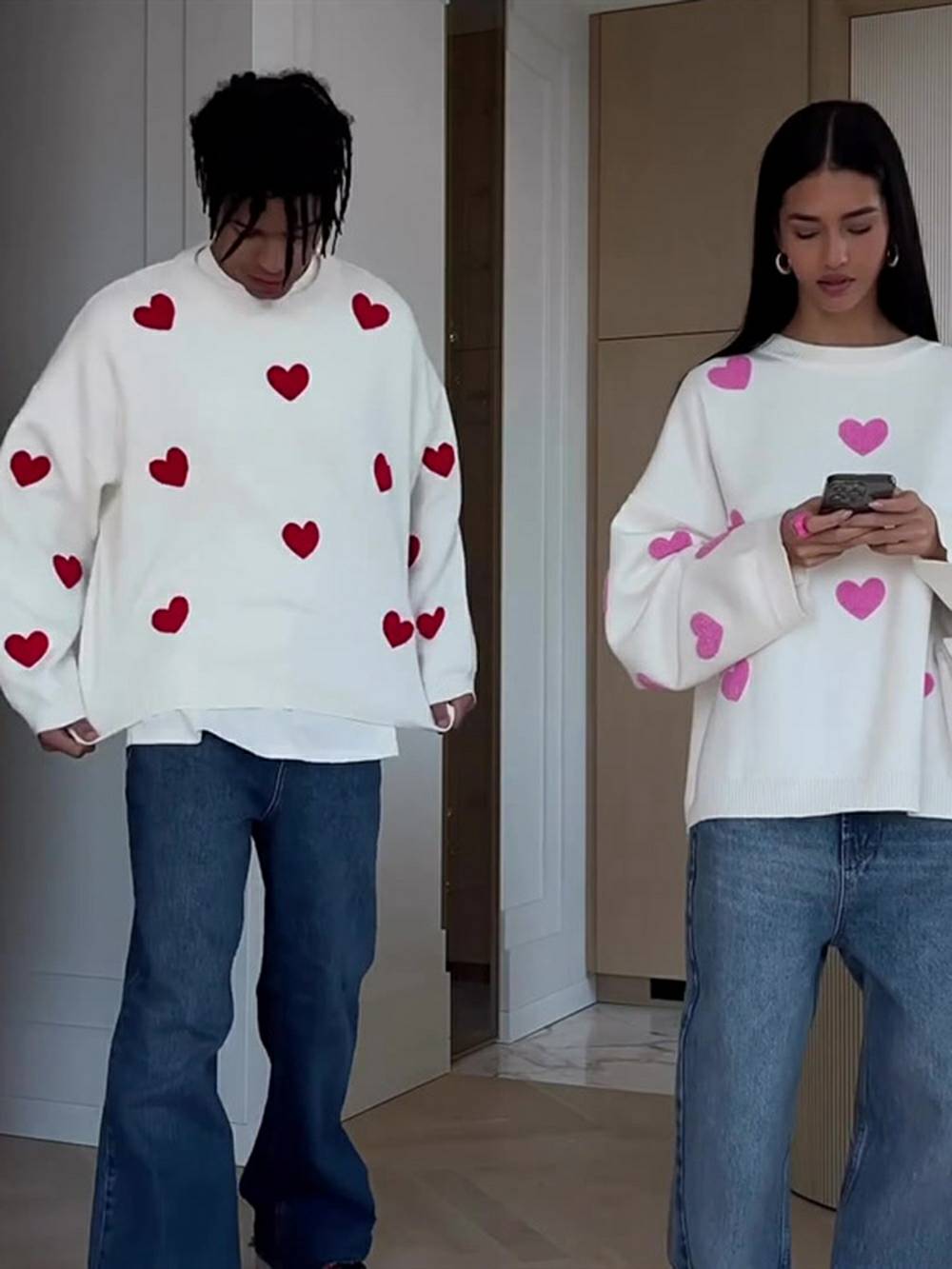 Cozy Heart Pattern Knit Sweatshirt