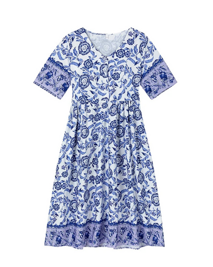 Quartzo Floral Dress | Long Sleeves (Premium V Line)