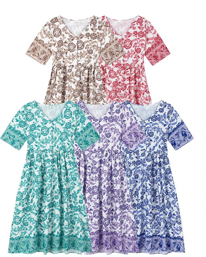 Quartzo Floral Dress | Long Sleeves (Premium V Line)