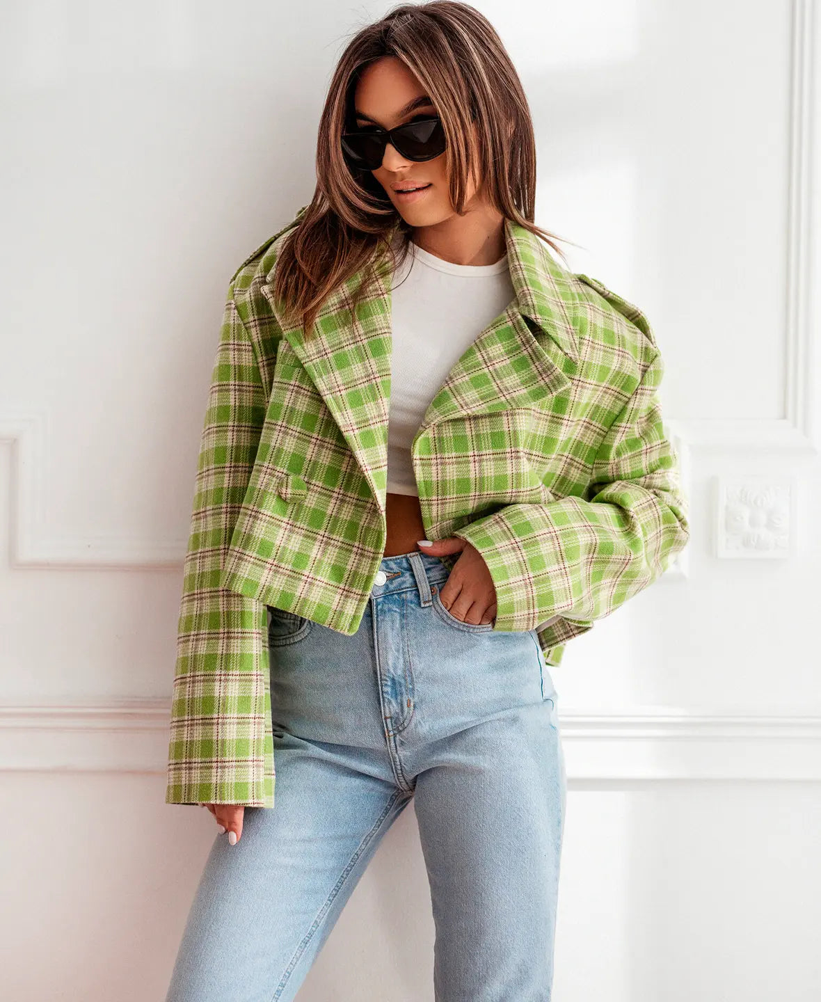Cropped Plaid Jacket