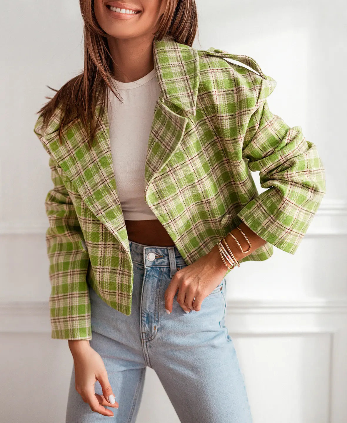 Cropped Plaid Jacket