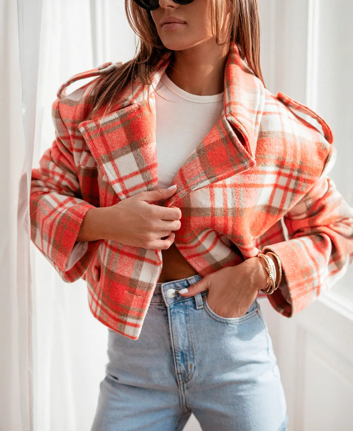 Cropped Plaid Jacket