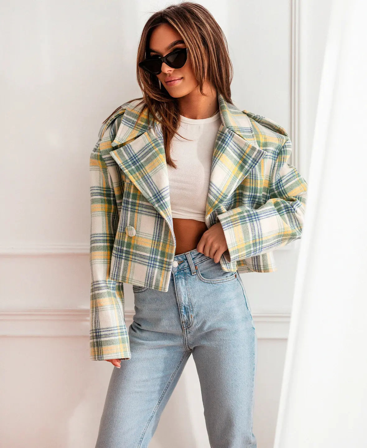 Cropped Plaid Jacket