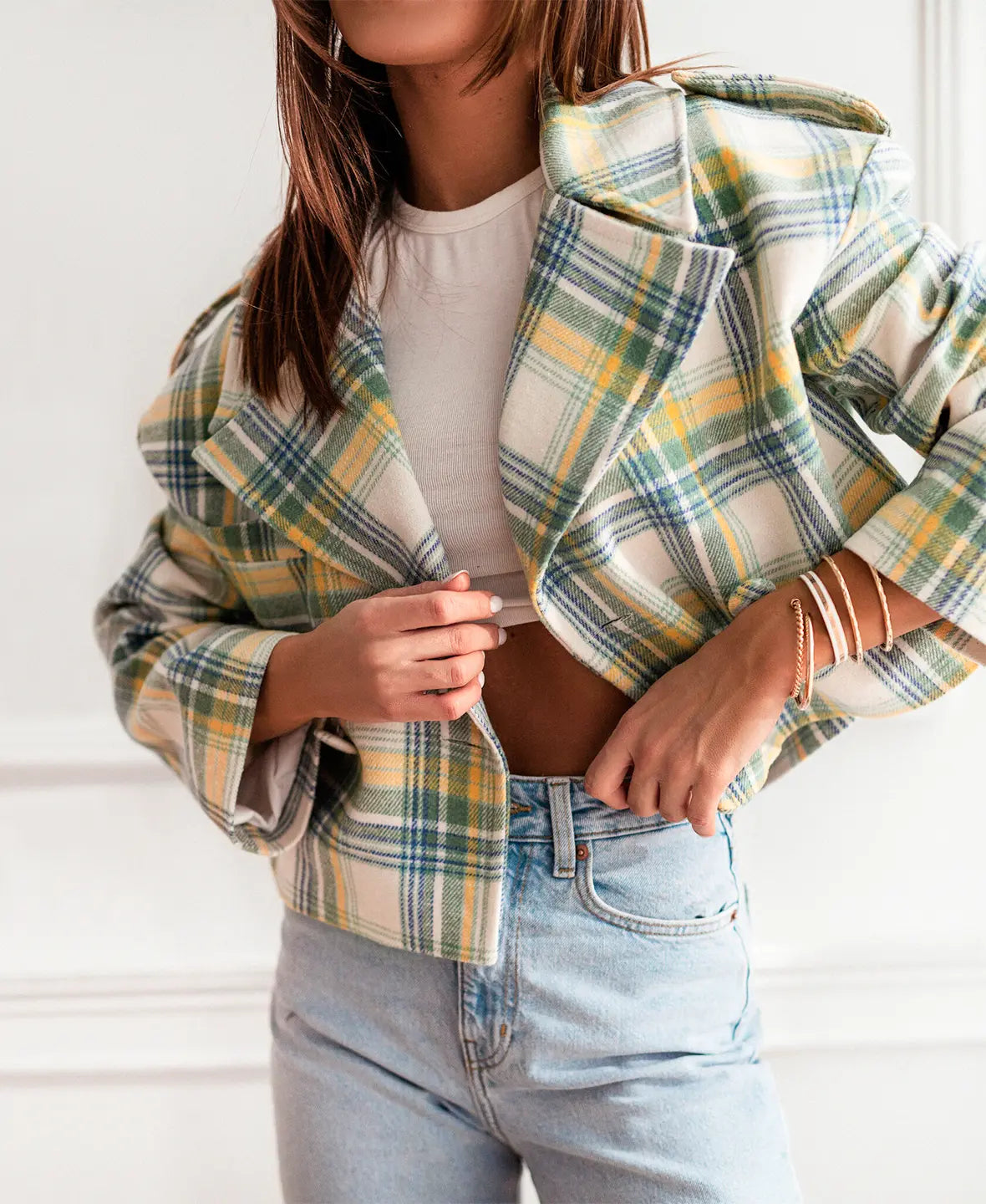 Cropped Plaid Jacket